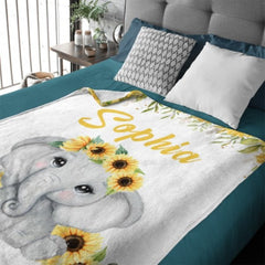 Cute Elephant Custom Name Blanket-Gift for Baby - Lovscape