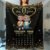 Doll Couple Sitting Together Since Anniversary Date Calendar Personalized Fleece Blanket - Anniversary Gift For Couple - Gift For Him, Gift For Her - Lovscape