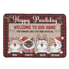 Happy Pawliday - Welcome To Our Home (Cats) - Personalized Decorative Mat, Doormat - Lovscape