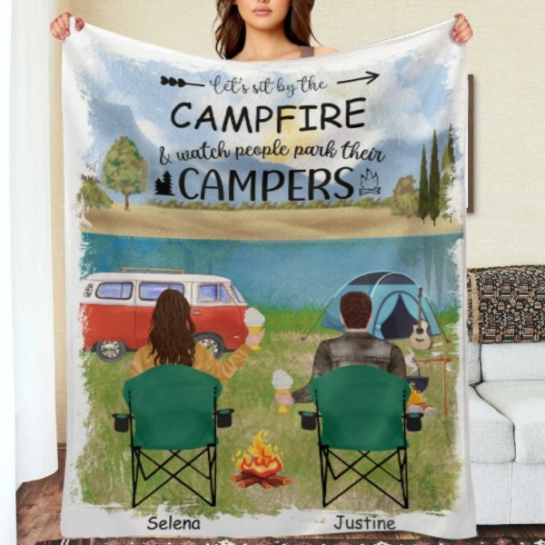 Making Memories One Campsite At A Time - Husband & Wife - Gift For Camping Couples, Personalized Blanket - Lovscape