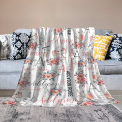 Personalized Custom Name Baby Girl Elephant Blanket - Baby Gift - Lovscape