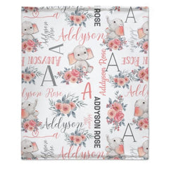 Personalized Custom Name Baby Girl Elephant Blanket - Baby Gift - Lovscape