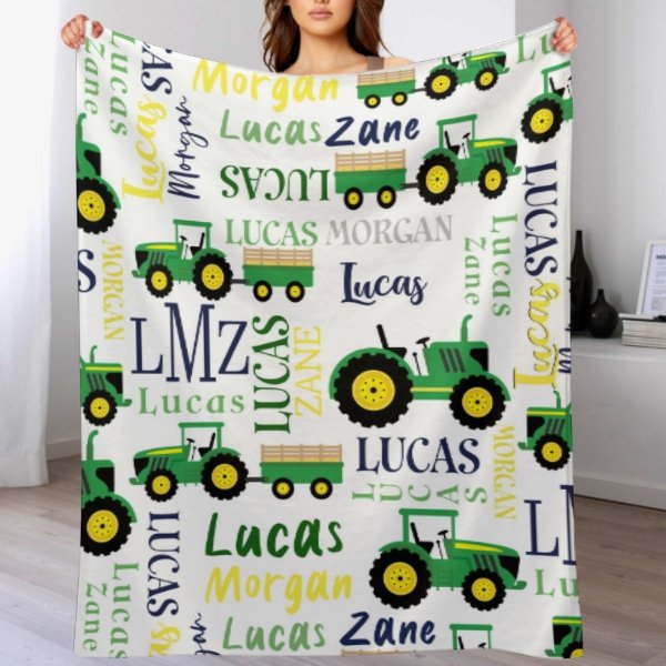 Personalized Farm Tractor Blanket - Gift for Baby - Lovscape
