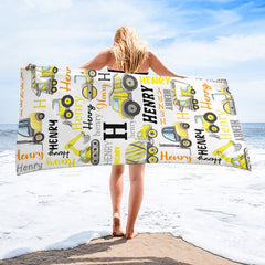 Personalized Name Construction Beach Towel - Gift For Baby Birthday - Lovscape