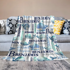 Personalized Sea Animal Whale Blanket - Baby Birthday Gift - Lovscape
