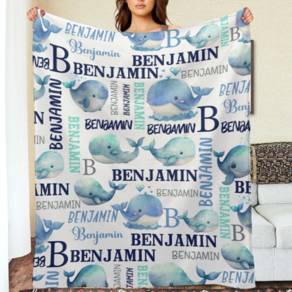Personalized Sea Animal Whale Blanket - Baby Birthday Gift - Lovscape