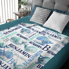 Personalized Sea Animal Whale Blanket - Baby Birthday Gift - Lovscape