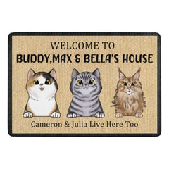 Personalized Welcome to Cat's House - Funny Personalized Cat Decorative Mat, Doormat - Lovscape