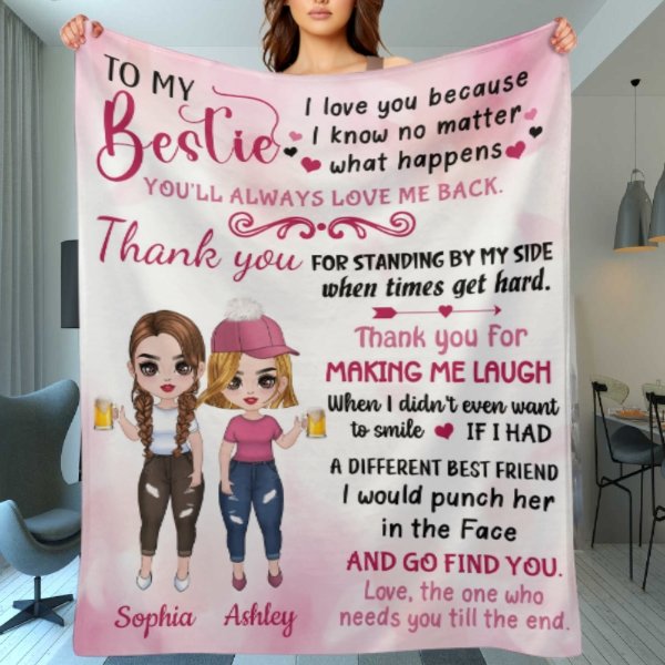 Pink Color To My Bestie Doll Girls Personalized Fleece Blanket - Lovscape
