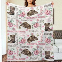 Pink Flower Cowgirl Girl Custom Blanket -Gift for Baby Shower Gift - Lovscape
