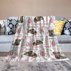 Pink Flower Cowgirl Girl Custom Blanket -Gift for Baby Shower Gift - Lovscape
