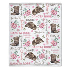 Pink Flower Cowgirl Girl Custom Blanket -Gift for Baby Shower Gift - Lovscape