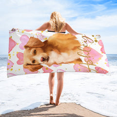 Portrait Pet Photo Name Custom Beach Towel - Customized Gift - Lovscape