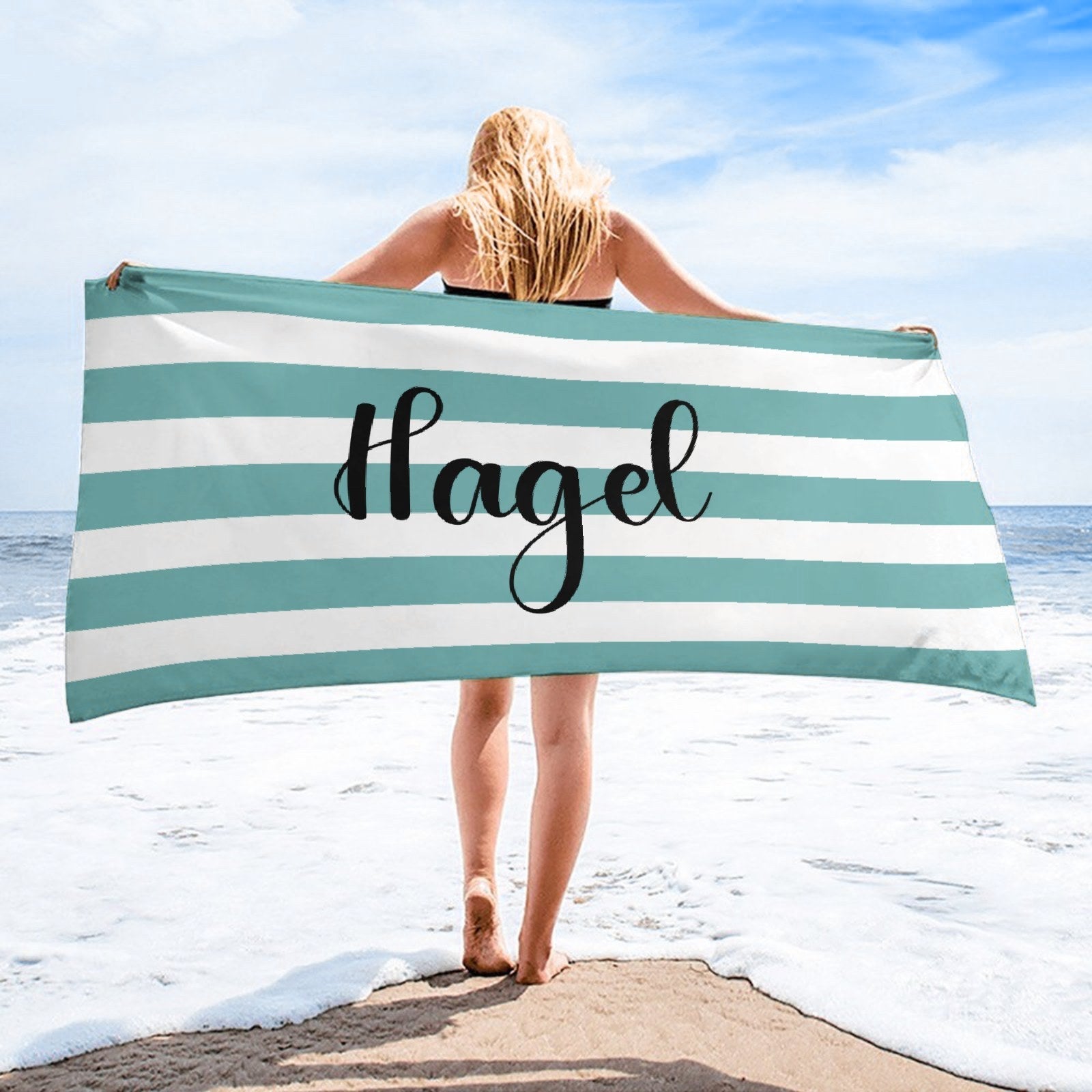 Striped Name Beach Towel - Lovscape
