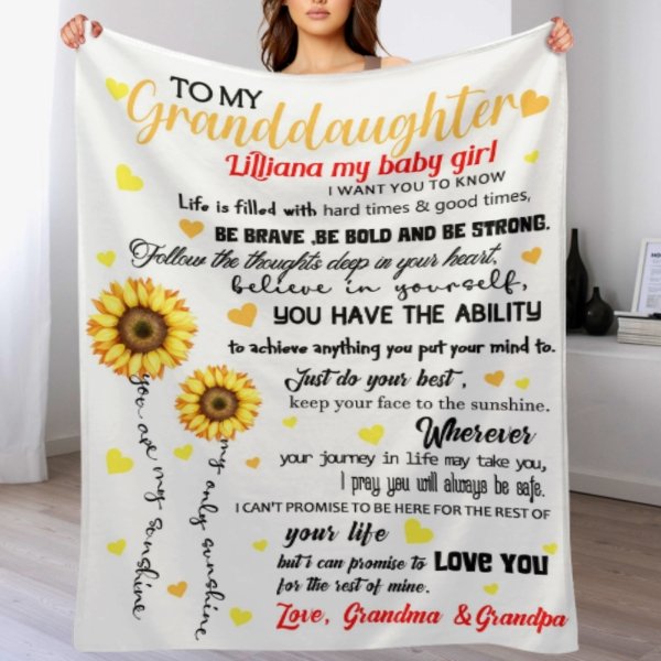 Sunflower Custom Name Blanket-Gift for Granddaughter - Lovscape