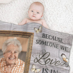 There’s A Little Bit Of Heaven In Our Home - Memorial Personalized Custom Blanket - Upload Image, Sympathy Gift For Family Members - Lovscape