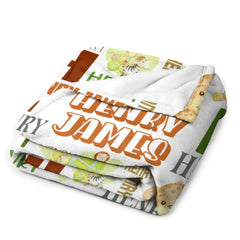 Personalized Baby Blankets for Boys with Name,  Custom Animal - Gift Baby, Cute Monkey, Turtle, Lion And Elephant Jungle Blanket