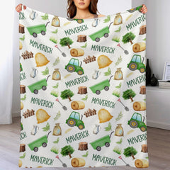 Custom Farm Theme Tractor Baby Name Blanket