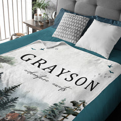 Personalized Baby Blanket Gift - Toddler Blanket, Forest Decor, Toddler Birthday Gift - Woodland Theme Adventure Awaits