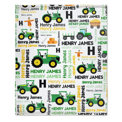 Boys Girls Kids Customized Construction Name Blanket