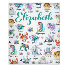 Custom Name Cute Sea Animal Blanket - Gifts for Kids