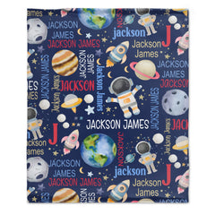 Personalized Outer Space Theme Custom Name Pattern Baby Blanket