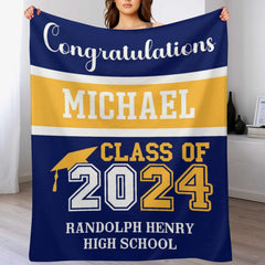 Couverture douce avec nom personnalisé de la promotion 2024 - Cadeau de remise des diplômes
