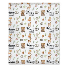 Personalized Baby Swaddle, Woodland Animal Blanket, Custom Swaddle Blanket, Woodland Theme
