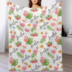 Flamingo Baby Swaddle Personalized Baby Girl Blanket - Custom Name Blanket - Baby Shower Gift Blanket