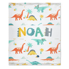 Couverture personnalisée pour bébé avec nom personnalisé – Alphabet imprimé dinosaure