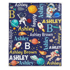 Personalized Space Theme Blanket with Name Gift for Children