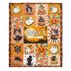 Personalized Halloween Orange Pattern Custom Name Baby Blanket