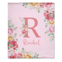 Livraison gratuite✈️Couverture personnalisée pour bébé pour filles avec nom, couverture florale rose rouge