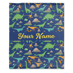 Personalized Custom Dark Blue Dinosaur Blanket for Kids - Boys Girls Baby Toddler Infants Blankets for Bed