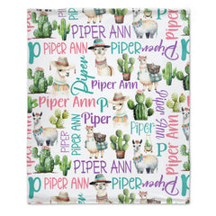 Personalized Cactus Llama Girl Name Blanket