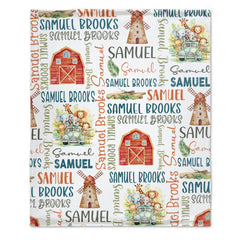 Personalized Baby Name Blanket, House And Animals Theme Boy Blanket, Newborn Boy Custom Name Gift
