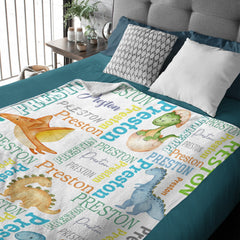Personalized Baby Name blanket-Baby Dinosaur