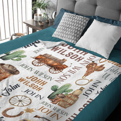 Custom Western Name Baby Blanket, Personalized Cowboy Cactus Baby Blanket