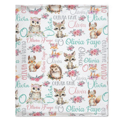 Livraison gratuite✈️Couverture personnalisée avec nom d'animaux des bois pour bébé - Cadeau pour bébé 