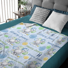 Custom Elephant Monogram Baby Blanket for Boys - Best Gift for Baby
