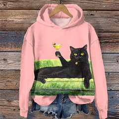 Chic Cat Drinking Martini Unisex Hoodie