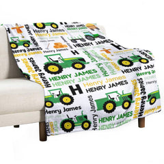 Boys Girls Kids Customized Construction Name Blanket