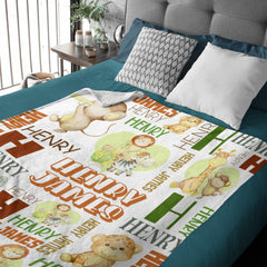 Personalized Baby Blankets for Boys with Name,  Custom Animal - Gift Baby, Cute Monkey, Turtle, Lion And Elephant Jungle Blanket