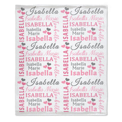 Hearts Name Blanket In Pink And Gray for Baby Girl