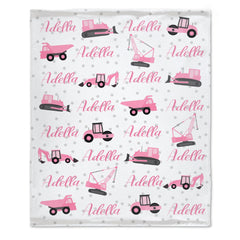 Colorful Construction Trucks Custom Name Baby blanket