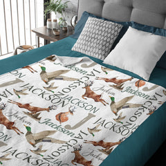 Personalized Woodland Baby Blanket | Deer, Duck & Hunting Theme | Custom Name Baby Gift