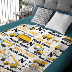 Personalized Construction Trucks Blanket for Kids
