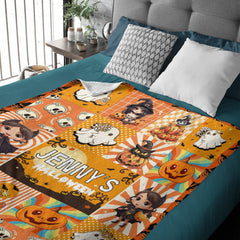 Personalized Halloween Orange Pattern Custom Name Baby Blanket