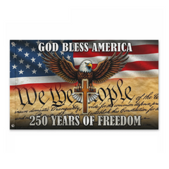 We The People Eagle Cross 250 Years of Freedom Patriotic Grommet Flag