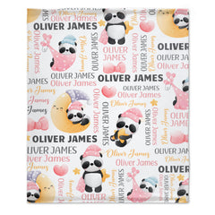 Livraison gratuite✈️Couverture de douche de bébé personnalisée avec bonnet de nuit rose et nœud panda.